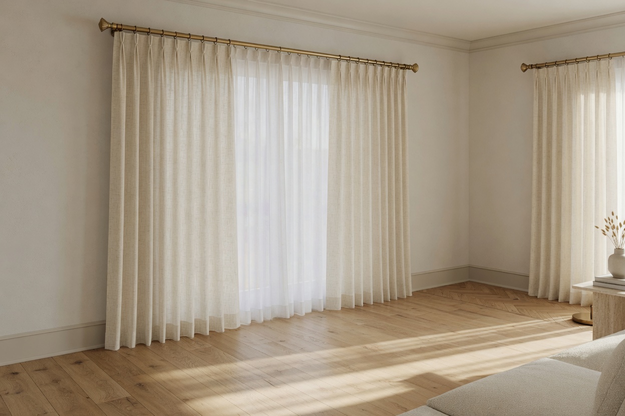 Custom drapery and layered window treatments in a Frisco home