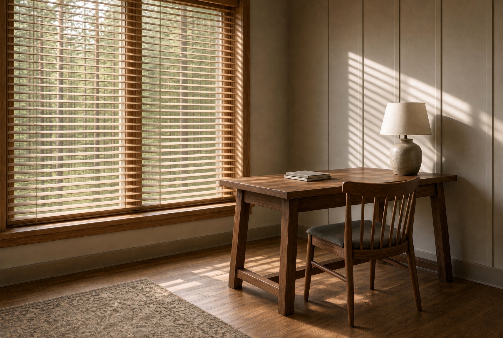 Horizontal blinds on a living room window