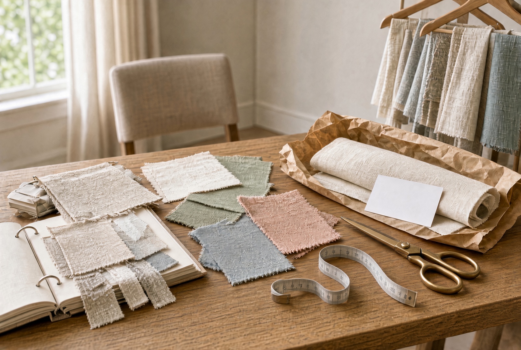 Linen and performance weave samples for custom drapery and seating