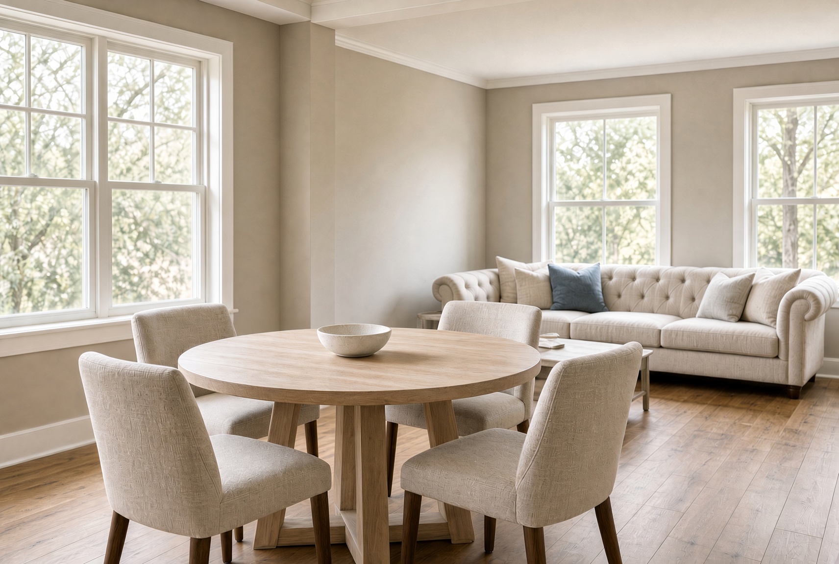 Dining chairs recovered in a tailored fabric