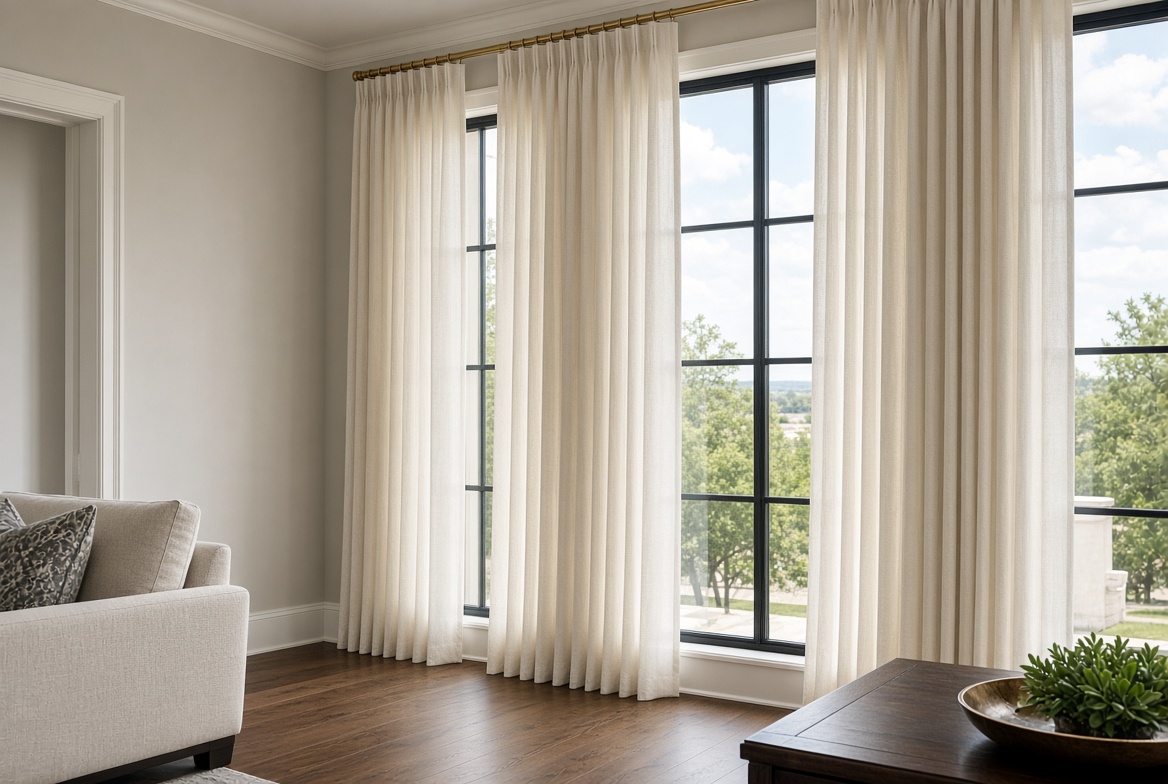 Custom drapery panels and sheers in a formal dining room